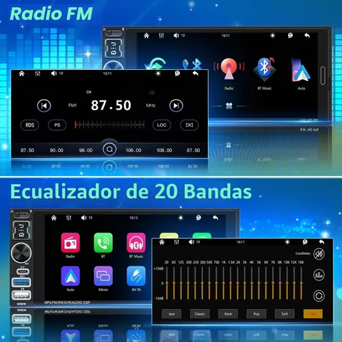 Vista 3 de 6.9" IPS solo Din pantalla táctil Radio inalámbrico Apple CarPlay Android Auto Car Stereo with Bluetooth 5.2,Physical Knob Control,Waterproof
