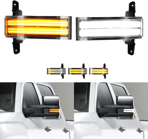 Vista 12 de ROCCS Luces intermitentes de señal de giro blancas DRL LED para espejo lateral de remolque, compatibles con Chevy Silverado GMC Sierra 2014–2019 OEM