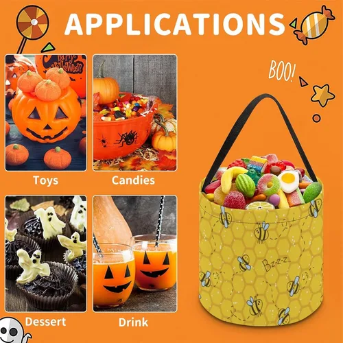 Vista 3 de Lindas ranas Kawaii de Halloween, cubo de truco o trato, bolsa de dulces para niños, decoraciones de Halloween