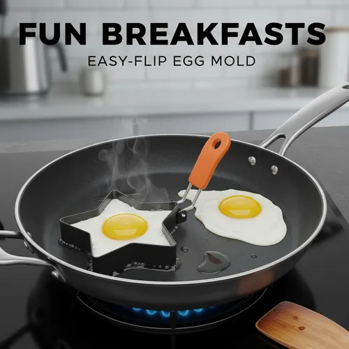 Vista 3 de Juego de anillos de huevo para freír huevos y molde de pastel de corazón, anillo de acero inoxidable para sándwiches de desayuno y panqueques