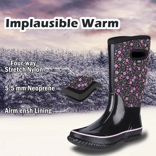 Vista 3 de WTW - Botas de lluvia que llegan a media pantorrilla para mujer, impermeables, aisladas, de neopreno, botas para cacería, botas de jardín, botas