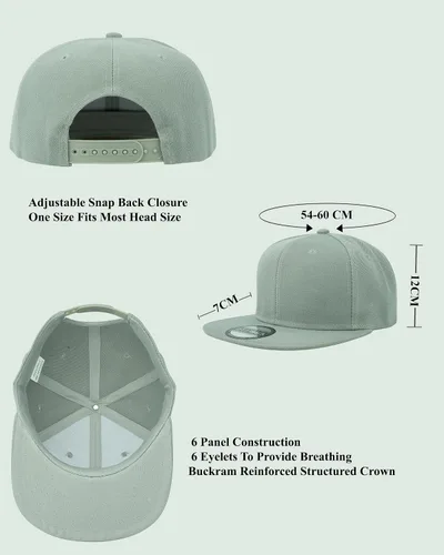 Vista 25 de Gorras Snapback Gelante para Hombres - Gorra de Béisbol con Visera Plana Ajustable - Liso en Blanco Ajustable Negro