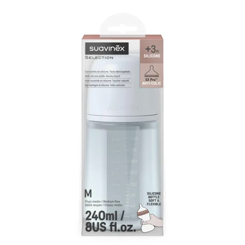 Vista 3 de Suavinex Color Essence SX PRO Biberón fisiológico de silicona flexible suave y flexible, biberones anticólicos, soporta la lactancia materna