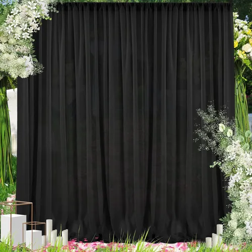 Vista 9 de PARTISKY Cortinas de telón de fondo de gasa negra de 10 x 7 pies, cortinas de fotos de tela transparente sin arrugas para boda, ceremonia, arco