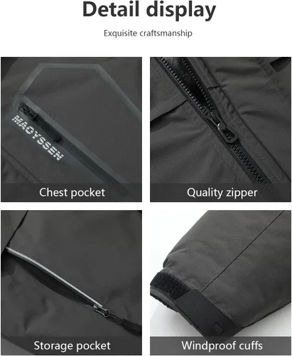 Vista 5 de Chaqueta de esquí de invierno impermeable para hombre, chaqueta de snowboard de invierno impermeable con capucha y forro polar resistente al viento