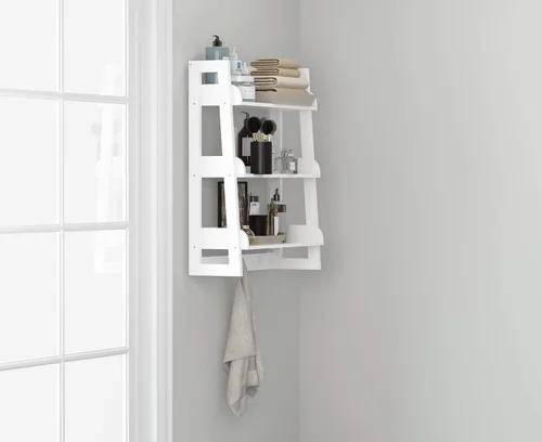 Vista 7 de UTEX Estante de pared para baño, organizador de estante de almacenamiento sobre el inodoro, estante de montaje en pared de 3 niveles con gancho