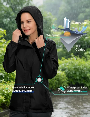 Vista 6 de Little Donkey Andy Chaqueta impermeable con capucha para mujer Negro