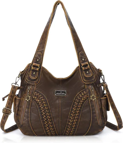 Vista 22 de Carteras y bolsos de mano para mujeres, bolso tote de moda, bolsos de hombro con asa superior, carteras tipo satchel de cuero sintético lavado