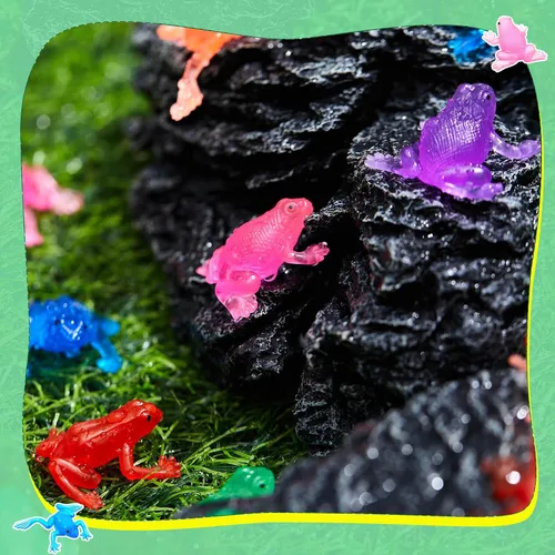 Vista 3 de Jenaai Paquete de 24 mini ranas de goma de juguete realistas de ranas de Pascua, figuras de animales de la selva tropical para Pascua, recuerdos