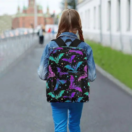 Vista 8 de MNSRUU Mochila para estudiantes para la escuela, Halloween, mochila luminosa de murciélagos para laptop, mochila estética para niñas, niños, mochila