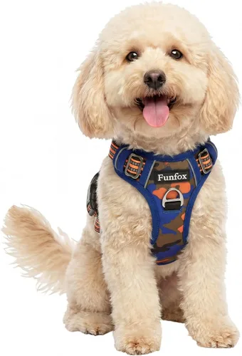 Vista 52 de Funfox Arnés para perro sin tirones, arnés de chaleco ajustable para mascotas, material súper suave con mango vertical, fácil control, paseo