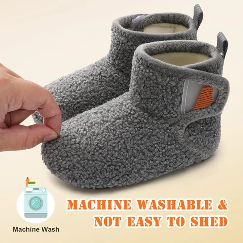 Vista 7 de BARERUN Pantuflas para niños y niñas, zapatos de casa para bebés, botines de invierno de felpa acogedora para niños, pantuflas cálidas y ligeras