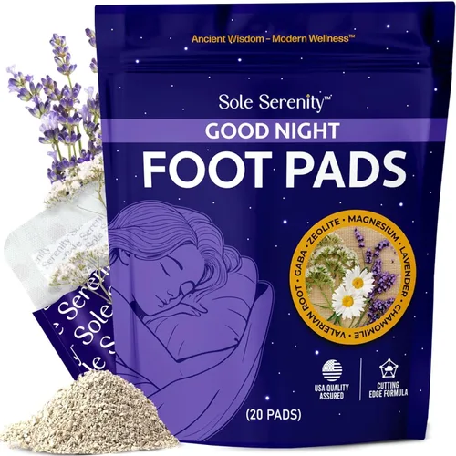 Vista 3 de Sole Serenity - Paquete de 4 almohadillas esenciales para pies, zeolita, buenas noches, sin preocupaciones y neuroEase almohadillas para los pies