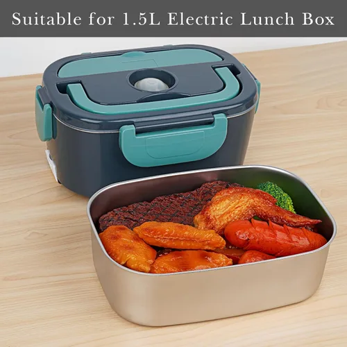 Vista 3 de Linkidea Lonchera eléctrica de acero inoxidable 304, compatible con caja eléctrica SOHIDA de 1.5 L, bandeja reutilizable extraíble, contenedor