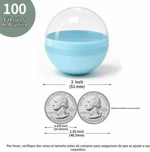 Vista 2 de 50 Cápsulas de Máquina Expendedora de Colores de 2 Pulgadas, Cápsulas de Máquina de Chicles, Recipiente de Bolas de Plástico, Bolas Rellenables