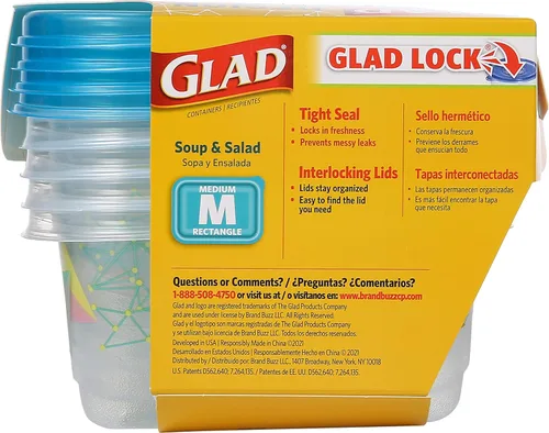 Vista 6 de Glad GladWare Design Series Contenedores de almacenamiento de alimentos con tapas, rectángulo mediano sin plástico BPA para preparación de comidas