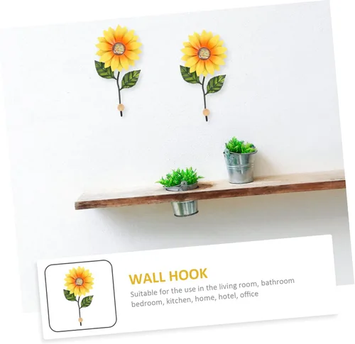 Vista 3 de Gancho colgante en forma de flor, gancho de pared de girasol para decoración del hogar, arte de pared de hierro decorativo para baño, dormitorio