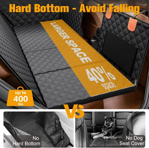 Vista 4 de PETICON Extensor de asiento trasero para perros, funda de asiento de coche para perro de fondo duro, soporta 400 libras, funda de asiento trasero