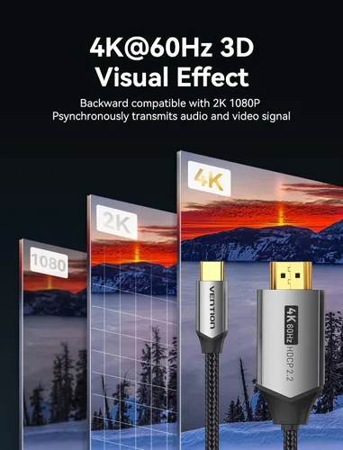Vista 2 de VENTION Cable USB C a HDMI de 3 pies (4K @60Hz, 2K@120Hz, 1080P @144Hz), cable Thunderbolt a HDMI tipo C a HDMI [compatible con Thunderbolt 3]