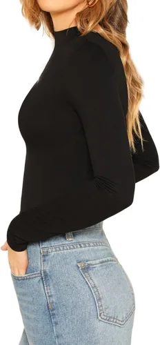 Vista 4 de Verdusa - Camiseta básica de cuello alto falso, entallada, de manga larga sin botones para mujer