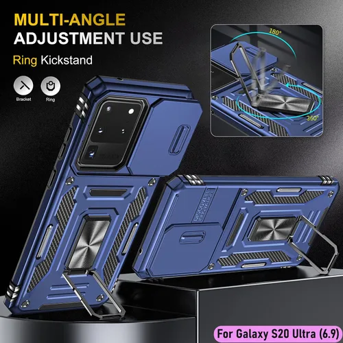 Vista 5 de Funda resistente para Samsung Galaxy S20 Ultra, protección híbrida de goma de doble capa de grado militar con protector de cámara deslizante