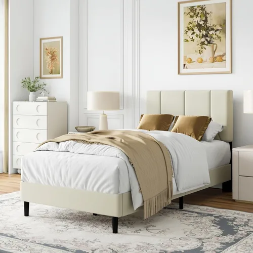Vista 12 de IOILORI Base de cama tamaño matrimonial con cabecera tapizada de terciopelo, listones de madera resistentes, sin caja de resortes, sin ruido, fácil