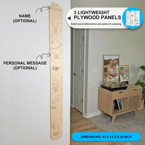 Vista 2 de Tabla de crecimiento de regla de madera personalizada para niños con marcadores de altura, tabla de crecimiento con nombre personalizado, decoración