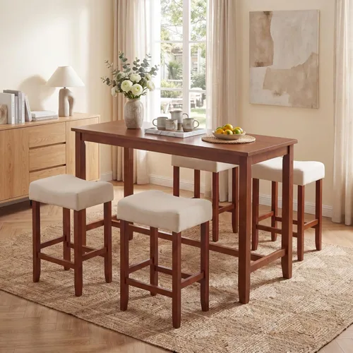Vista 8 de Giantex 25 Inch Bar Stools, Backless Saddle Barstools with Sponge Padded Cushion, Nailhead Trim, 330 Lbs Wood Bar Stools with Foot Rest for Kitchen