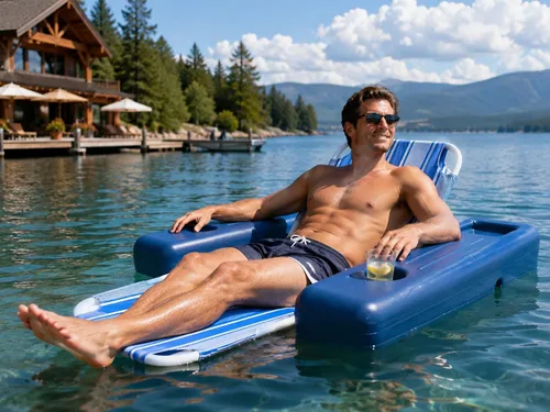 Vista 2 de Poolmaster Caribbean Retro Floating Chaise Pool Lounge Chair for Adults