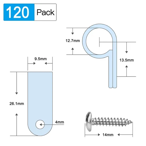 Vista 2 de RGBZONE 120pcs 1/2" negro tipo R clips de cable con tornillos