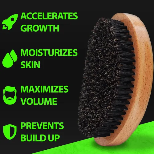 Vista 3 de GROW - Cepillo para barba y cepillo ondulado 360 para hombres, cerdas de jabalí naturales para cabello más completo y grueso, barba y bigote