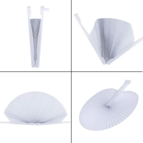 Vista 5 de Pangda Paquete de 24 abanicos plegables redondos surtidos de papel con mango de plástico para relleno de bolsas de fiesta de boda (negro, blanco)