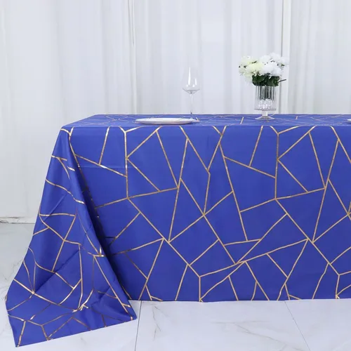 Vista 47 de Efavormart - Mantel redondo de poliéster de 120 pulgadas con patrón geométrico dorado Morado