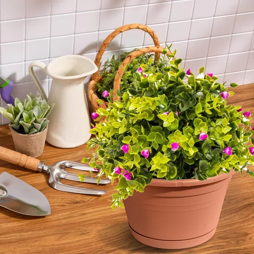 Vista 6 de 4 Piezas Macetas Colgantes para Plantas de Interior, 10" Macetas Grandes de Plástico Colgantes con Bandejas de Drenaje y Soporte de Cadena