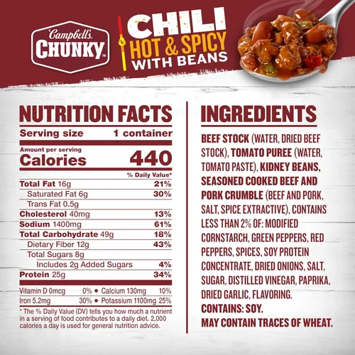 Vista 2 de Campbell's Chili grueso, picante y picante con frijoles, cuenco para microondas de 15.25 onzas (paquete de 8)