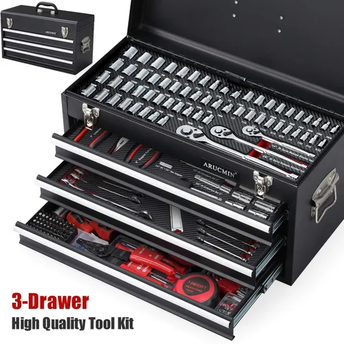 Vista 6 de ARUCMIN Juego de herramientas mecánicas de 438 piezas con kit de herramientas de reparación de caja de metal resistente de 3 cajones