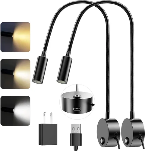 Vista 12 de ERAY 1 paquete de 1 luz LED de lectura para cama montada en la pared Touch Control, 3 Dimmable, 360°Flexible Gooseneck Headboard Book Reading