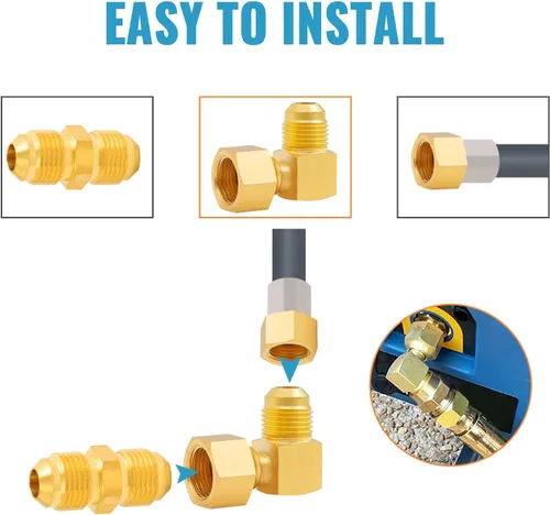 Vista 5 de SUNGATOR Acoplamiento de codo de 90°, accesorios de tubo giratorio hembra de 3/8 pulgadas x macho, adaptador de codo de propano giratorio de latón