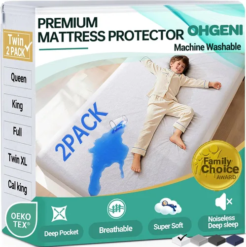 Vista 31 de OhGeni - Protector de colchón impermeable, tamaño Queen, con bolsillo profundo de 6 a 18 pulgadas, transpirable, sin ruido, suave, lavable, a prueba