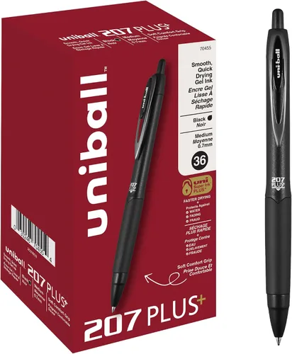 Vista 13 de Uniball Signo - Bolígrafo de gel retráctil, mediano de 0.028 in, tinta azul, barril con detalles azul/metálico, docena (paquete de 12)