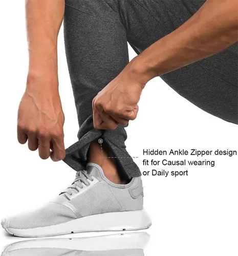 Vista 4 de BROKIG Pantalones deportivos para hombre, con cremallera, casual, para gimnasio, entrenamiento, bolsillos