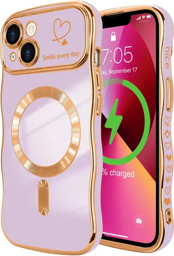 Vista 98 de LCHULLE - Funda magnética para iPhone 13 para mujeres y niñas, con forma ondulada, color azul bebé [Compatible with MagSafe] Cute Curly Wave, Love