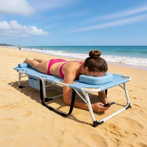 Vista 2 de ABORON - Silla de bronceado 3 en 1 extragrande con tapete y reposabrazos, tumbonas plegables resistentes, 5 posiciones para exteriores, para playa