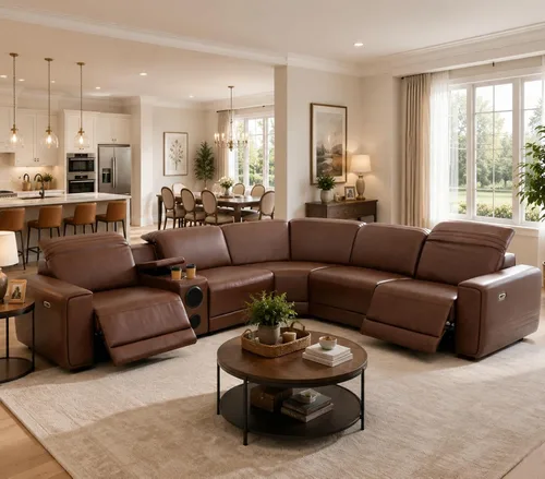 Vista 50 de Juego de sofá seccional reclinable de cuero, sofá seccional con 4 sillones reclinables Juegos de muebles de sala con 3 reclinables, luz LED