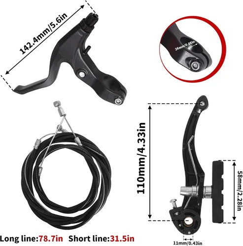 Vista 2 de Juego completo de frenos de bicicleta, freno universal delantero y trasero de bicicleta MTB, kit de palanca de cables de pinzas interiores y Negro
