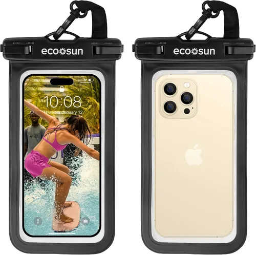 Vista 8 de Eco Sun Paquete de 2 bolsas impermeables para teléfono, funda impermeable Negro/Azul