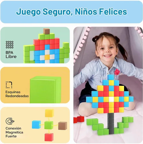 Vista 6 de PicassoTiles Juego de Construcción de Cubos de Rompecabezas Magnéticos de 60 Piezas, Bloques 3D de 1 Pulgada, Juguete de Construcción STEM
