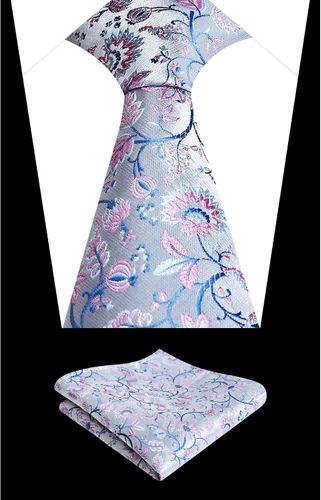Vista 202 de Alizeal Mens 3.15inches Leaf Flower Pattern Tie with Floral Pocket Square Set