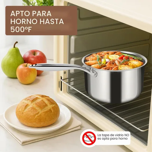 Vista 8 de EWFEN Juego de sartenes de acero inoxidable de 3 capas con tapas, olla multiusos de 1 y 2 cuartos de galón, mango que se mantiene fresco, horno
