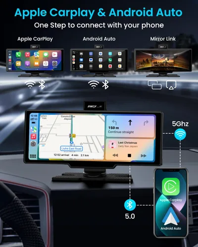 Vista 2 de Pantalla portátil Apple Carplay, estéreo de coche de 10 pulgadas y pantalla táctil automática Android, cámara de tablero 4K, cámara de respaldo